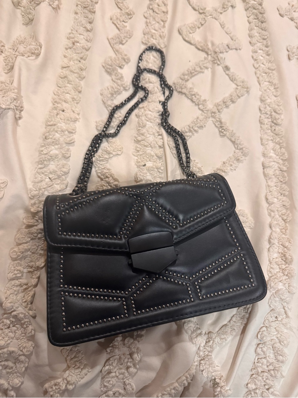 Studded Black Chain Shoulder Bag - Women's Fashion Handbag